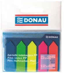 Donau Jelölőcímke, műanyag, nyíl forma, 5x25 lap, 12x45 mm, DONAU, neon szín