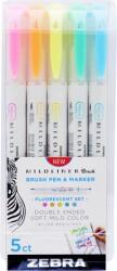 Zebra Ecsetirón készlet, kétvégű ZEBRA Mildliner Fluorescent, 5 szín - officeland