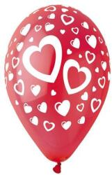  Léggömb, 30 cm, piros szívek