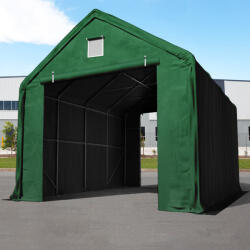 TOOLPORT Ponyva csarnok, 4x8m, PRIMEtex-ponyva, sötét zöld, statikai megerősítéssel (föld alap) Ponyva raktár - (48665)
