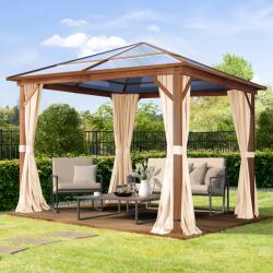 TOOLPORT Kerti pavilon, 3x3m, keménytető, 4 oldalpanellel együtt, pezsgő szín Szanetli, Kerti gazebo - (301345)
