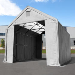 TOOLPORT Ponyva csarnok, 5x10m, PRIMEtex-ponyva, szürke, statikai megerősítéssel (föld alap) Ponyva raktár - (49832)