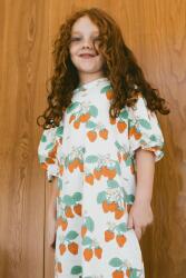 Tinycottons gyerek pamutruha STRAWBERRIES PUFF SLEEVE DRESS bézs, midi, egyenes, SS25-004 - bézs 116