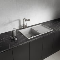 Laveo TONGA szürke csepptálcás gránit mosogató helytakarékos szifonnal (SPT_511T) - mosibolt