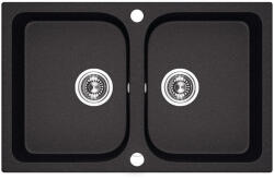 Laveo CELIA matt fekete kétmedencés mosogató dugókiemelős helytakarékos szifonnal (SRC_720B)