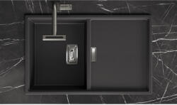 Laveo TONGA fekete csepptálcás gránit mosogató helytakarékos szifonnal (SPT_711T) - mosibolt