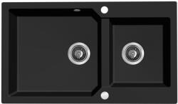 Laveo MILOS 2M 90 kétmedencés matt fekete gránit mosogató helytakarékos dugókiemelős szifonnal (SPM_B208)