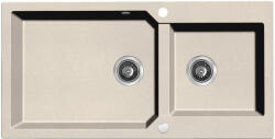 Laveo MILOS 2M 100 kétmedencés bézs gránit mosogató helytakarékos dugókiemelős szifonnal (SPM_4209) - mosibolt
