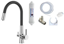 Laveo RIVECO rugalmas tömlős viztisztítós szett, króm/fekete (BRIA768D)