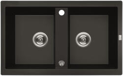 Laveo BARBADOS matt fekete kétmedencés mosogató dugókiemelős helytakarékos szifonnal (SRB_720B)