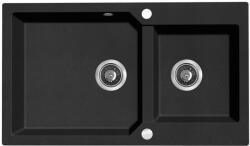 Laveo MILOS 2M 90 kétmedencés gránit szemcsés fekete mosogató helytakarékos dugókiemelős szifonnal (SPM_7208) - mosibolt