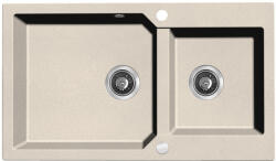 Laveo MILOS 2M 90 kétmedencés bézs gránit mosogató helytakarékos dugókiemelős szifonnal (SPM_4208) - mosibolt