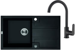 Laveo BARBADOS csepptálcás szett álló csappal, matt fekete (SRB_711BL)