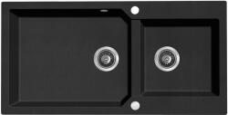 Laveo MILOS 2M 100 kétmedencés fekete gránit mosogató helytakarékos dugókiemelős szifonnal (SPM_7209) - mosibolt