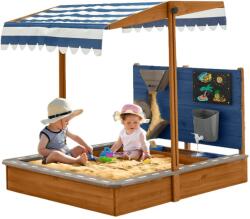 Ginger Home Детски дървен пясъчник Ginger Home - С аксесоари за игра и регулируем покрив (W01D330B)