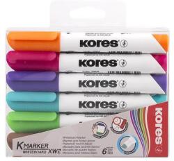 Kores Tábla- és flipchart marker készlet, 1-3 mm, vágott, KORES K-Marker, 6 különböző szín