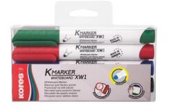 Kores Tábla- és flipchart marker készlet, 1-3 mm, kúpos, KORES K-Marker, 4 különböző szín