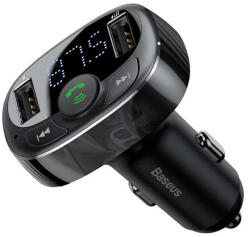 Baseus Bluetooth FM Transmitter - Autós Töltő, 2 USB Aljzat, Fekete