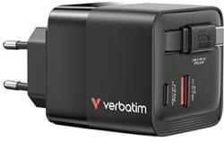Verbatim GaN 32217, utazási hálózati töltő, USB 3.0, USB C, szürke, 65 W, cserélhető villák C, G, A beépített kábellel (32217)