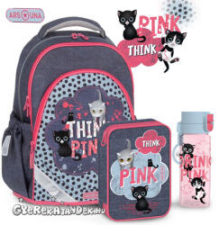 Ars Una cicás iskolatáska 3 részes SZETT - Think Pink pöttyös (AU-F1) (5993120018824SZ3)