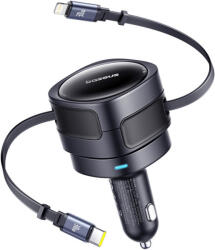 Baseus Enjoyment Max autós töltő USB-C + villámkábelekkel 60W Fekete (C00035507121-00)