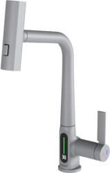 Welland FH-3428CR-5 mosogató smart csaptelep - kihúzható multifunkciós fej - vízhőfok kijelző (szürke)