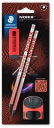 STAEDTLER Grafitceruza készlet, hegyezővel, radírral, HB, STAEDTLER "Norix® 181", piros (TS181SBK22) - tintasziget