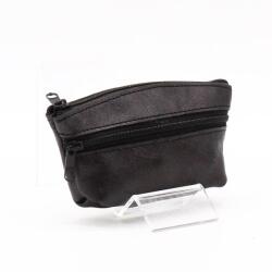 Amnisu fényes fekete gyűrt kettő cipzáras bőr kulcstartó b8006