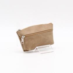 Amnisu sötét bézs kettő cipzáras bőr kulcstartó b9003