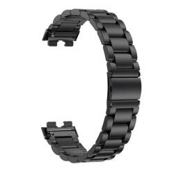 Huawei Band 8 / 9 / 10, fém pótszíj, vékony, rozsdamentes acél, pillangó csattal, fekete