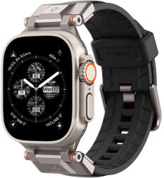 Apple Watch 4-6, SE, SE (2022) (42 / 44 mm) / Watch 7-9 (45 mm) / Watch 10 (46 mm) / Watch Ultra 1-2 (49 mm), szilikon pótszíj, fém csatlakozással, bőrhatású, Spigen DuraPro Armor PU, fekete