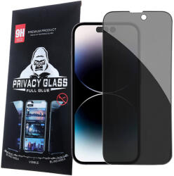 Apple 14 Pro Max üvegfólia, tempered glass, előlapi, 5D, edzett, hajlított, fekete kerettel, betekintés védelemmel, Privacy