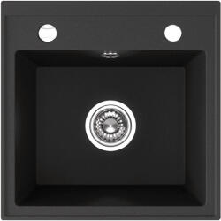 Laveo RINA egymedencés matt fekete mosogató csaplyukkal, automata dugókiemelős, helytakarékos szifonnal (SRP_710B)