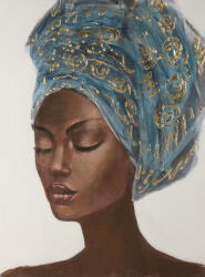  Egzotikus női portré festmény 565b Bézs/kék 60x80 cm (423193)