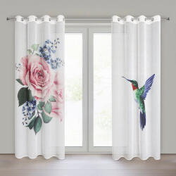 Lia 2db-os kolibri és rózsa mintás etamin függöny szett Fehér 140x260 cm (HS440327)