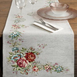 Virágmintás gobelin asztali futó zsenília fonalból Szürke 45x140 cm +/-5% (425783)