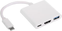Akyga AK-AD-57 dokkoló Type-C (m) - USB 3.0 A (f) / Type-C (f) / HDMI (f) 20cm - fehér