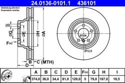 ATE Disc frana fata BMW Seria 7 E65 ATE 24.0136-0101.1 (24.0136-0101.1)