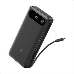 Anker Powerbank 20000mAh, 65W, 1xUSB-C, 1xUSB-A, Beépített USB-C töltő kábel, fekete - A1383H11 (A1383H11) - mulan