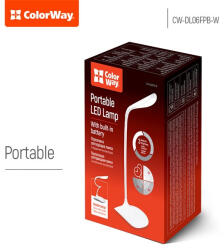 ColorWay Asztali LED lámpa beépített akkumulátor, flexibilis, 5500-6000k, 115 lm, fehér (CW-DL06FPB-W) (CW-DL06FPB-W)