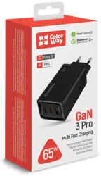 ColorWay USB töltő adapter, GaN3 Pro Power Delivery (USB-A + 2 USB TYPE-C) (65W) fekete (CW-CHS039PD-BK) (CW-CHS039PD-BK) - mulan