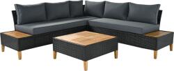 TEMPO KONDELA Kerti rattan szett, akácfa, fekete/szürke/természetes, MALKOM - andreashop