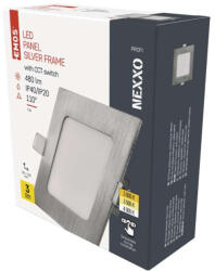 EMOS ZD2223 NEXXO LED süllyesztett lámpatest, négyzet, 12cm, 7/40W, 480 lm, IP20, meleg/semleges fehér, ezüst