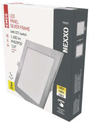 EMOS ZD2243 NEXXO LED süllyesztett lámpatest, négyzet, 22.5cm, 18/100W, 1600 lm, IP20, meleg/semleges fehér, ezüst