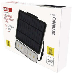 EMOS ZG112S SUNNO mozgásérzékelős LED reflektor, napelemes, 1300lm, 2500mAh akku, IP54, természetes fehér, fekete