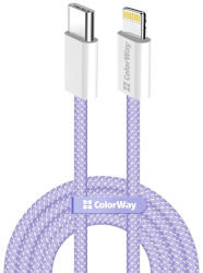 ColorWay Kábel Type-C CW-CBPDCL061-PU, Apple Lightning, fonott pamut, PD 27W, 1M lila (CW-CBPDCL061-PU)