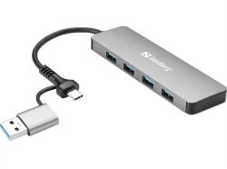 Sandberg Hub és elosztó, USB-C/A to 4xUSB 3.0 Hub (136-63) - mulan