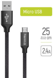ColorWay Kábel, USB CW-CBUM048-BK, MicroUSB 2.4A 25CM fekete (CW-CBUM048-BK)