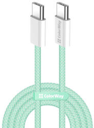 ColorWay Kábel Type-C CW-CBPDCC061-G, fonott pamut, PD Fast Charging 60W, 3, 0A 1M zöld (CW-CBPDCC061-G)