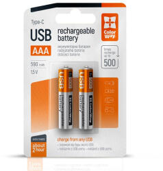 ColorWay AAA újratölhető elem, USB-C 590 mAh 1.5B (Li-Polymer) (2pc. ) (CW-UBAAA-09)